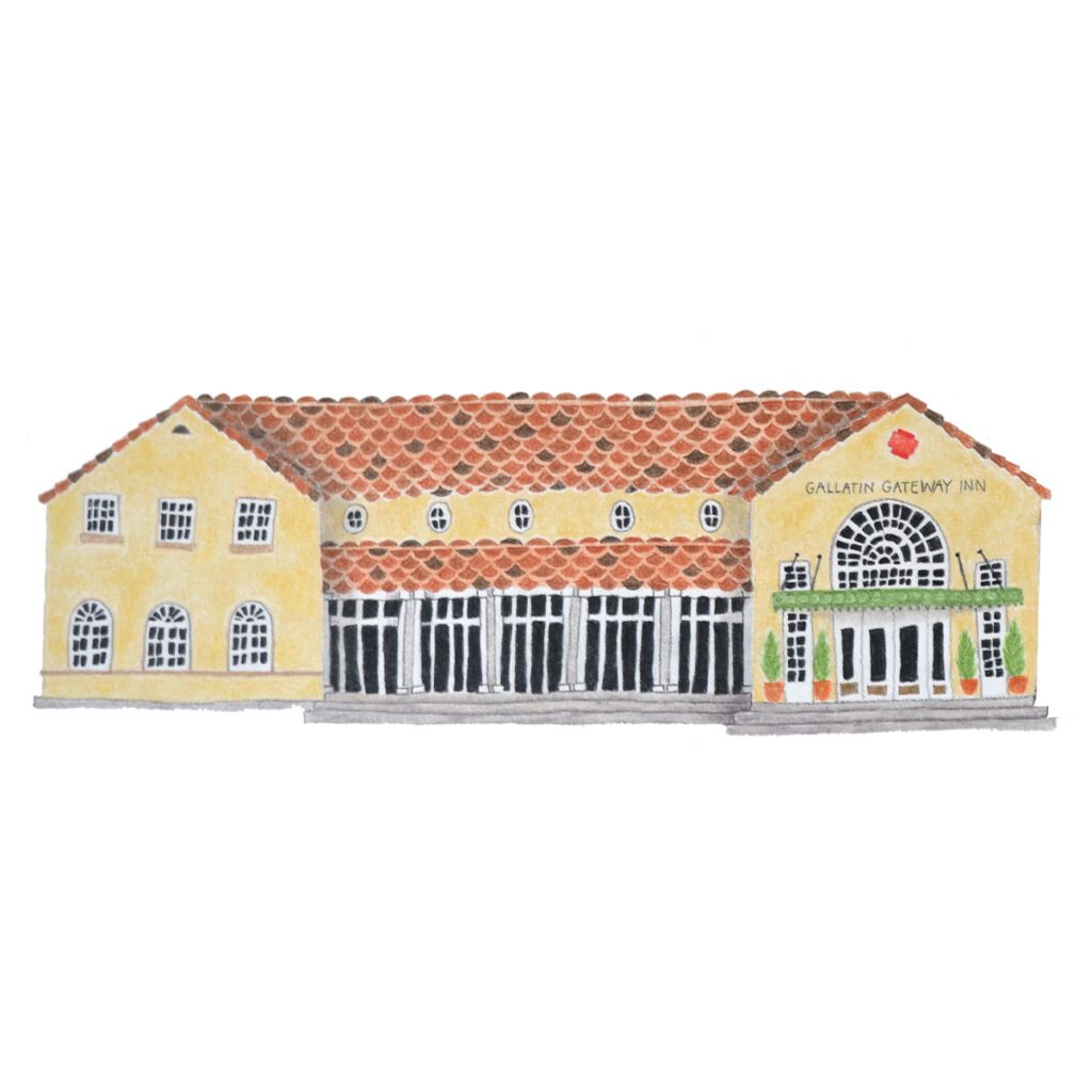 Custom illustrated portrait of an adobe wedding venue with southwestern architectural details, warm tones, and charming handcrafted features in a hand-painted artistic style