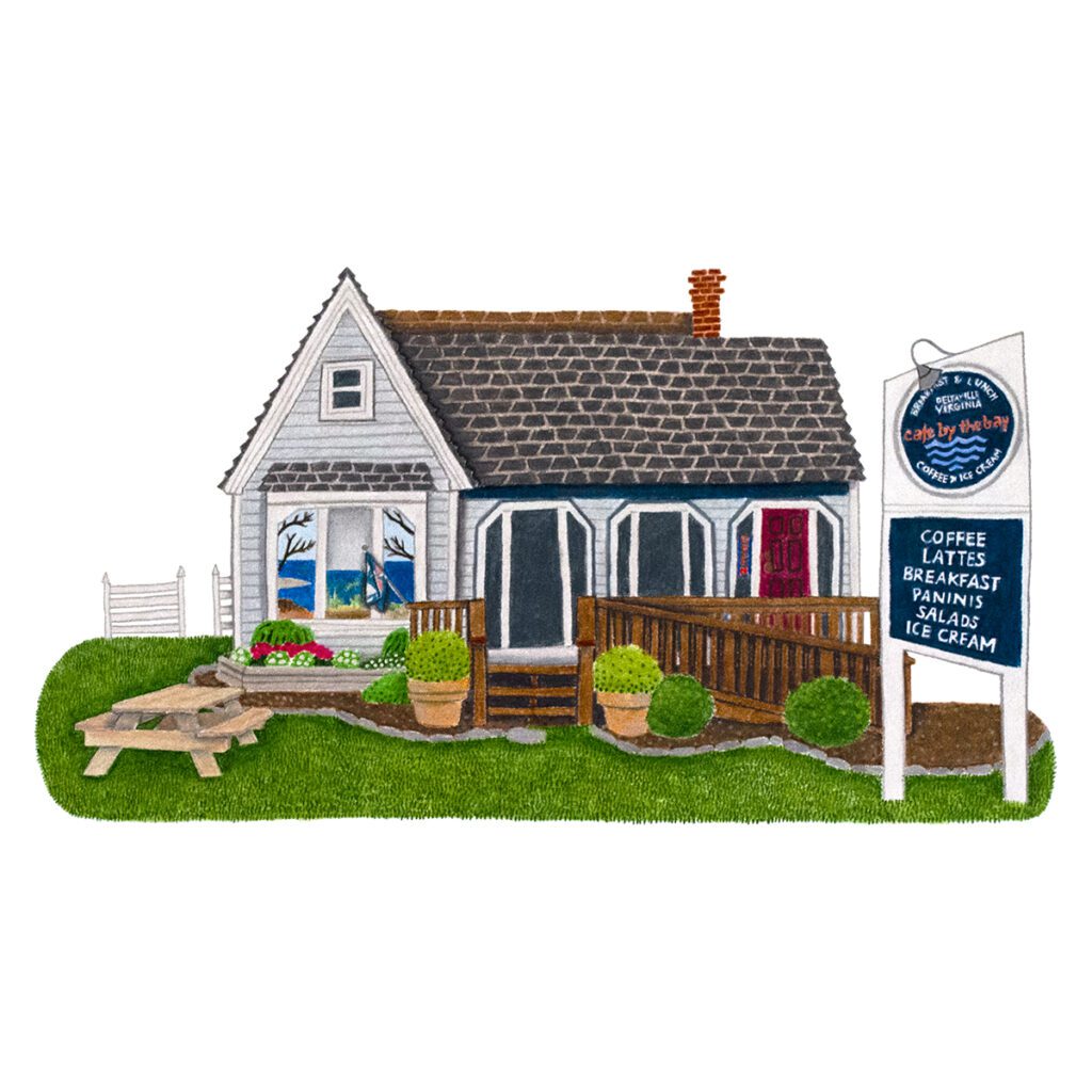custom building portrait oceanside cafe painting illustrated commercial art