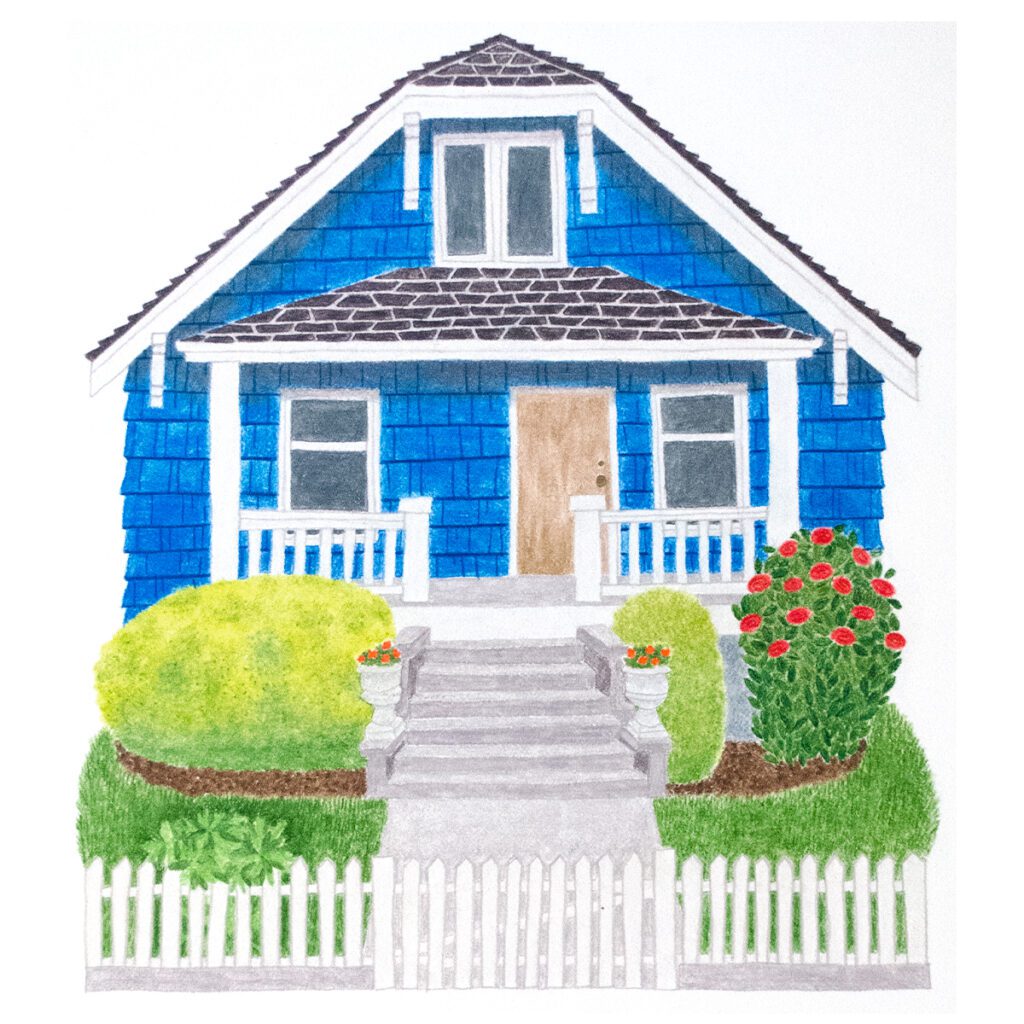 custom house portrait blue cottage illustration cozy home painting